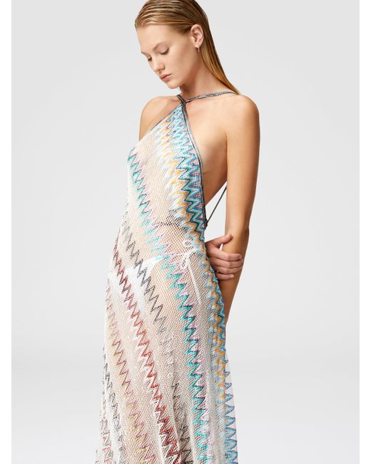 Abito Copricostume A Rete Zig Zag Con Paillettes, Donna, Taglia di Missoni in Pink