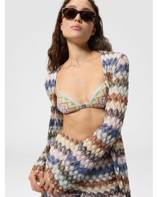 Missoni White Long Viscose Lamé Cardigan With Lace Motif