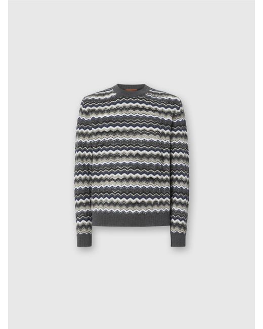 Missoni Rundhalspullover Mit Zickzackmuster, Herren, Grau & Größe in White für Herren