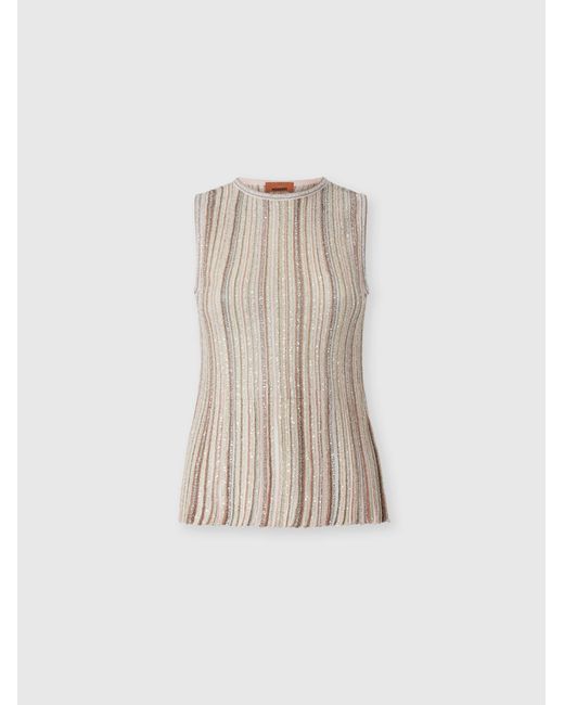 Missoni Natural Sleeveless Ribbed Top With Sequins