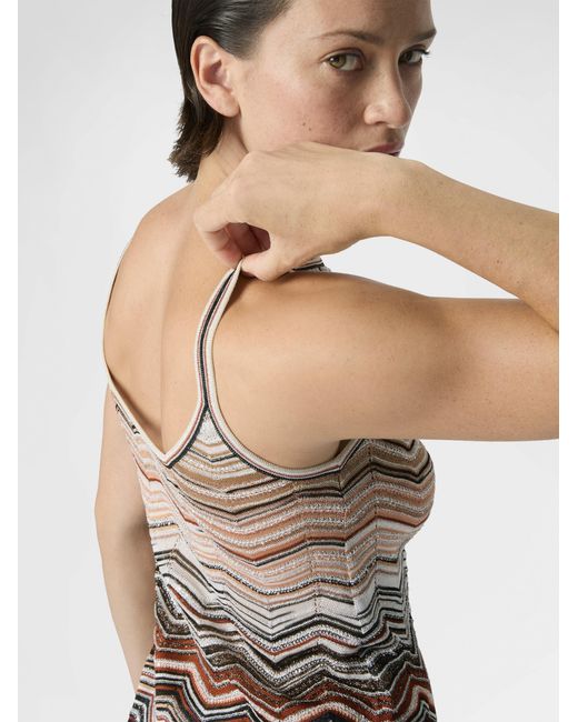 Missoni White Chevron Lamé Viscose Sleeveless Crewneck Top With Sequins