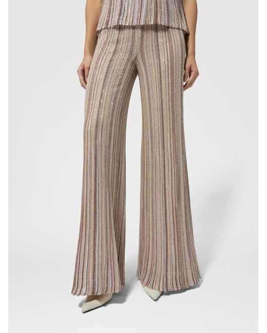 Missoni Natural Ribbed Palazzo Trousers With Sequins
