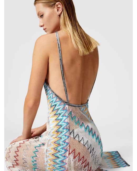 Abito Copricostume A Rete Zig Zag Con Paillettes, Donna, Taglia di Missoni in Pink