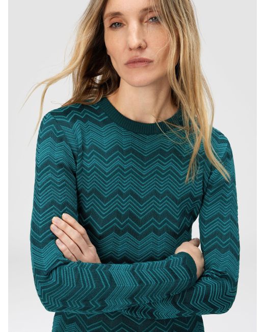 Abito Corto Manica Lunga Chevron, Donna, Taglia di Missoni in Green
