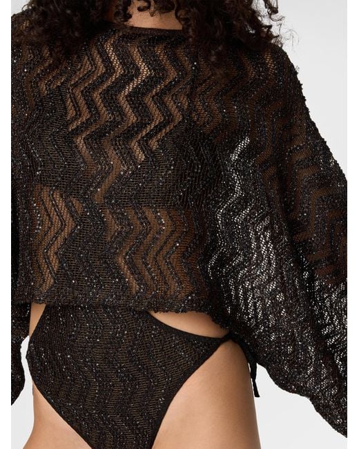 Missoni Black Zigzag Mesh Top With Sequins And Wide Sleeves