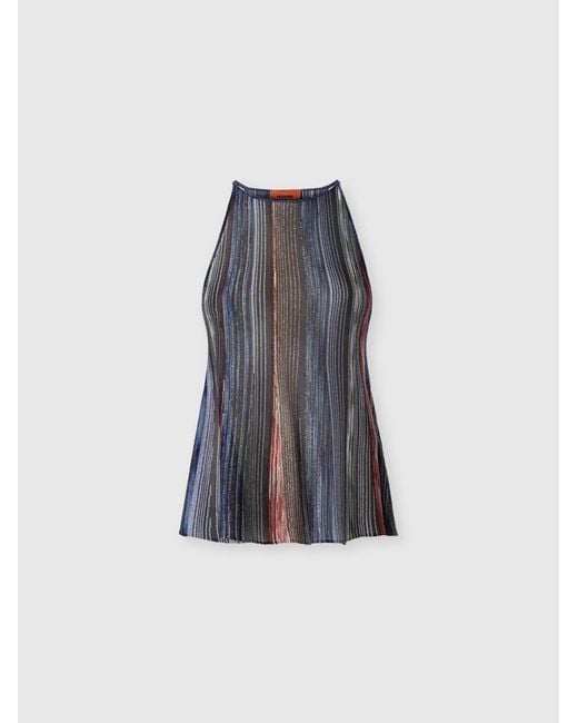 Missoni Blue Sleeveless Ribbed Viscose Lamé Top