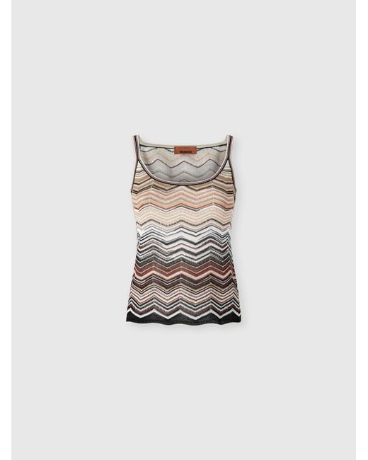 Missoni White Chevron Lamé Viscose Sleeveless Crewneck Top With Sequins
