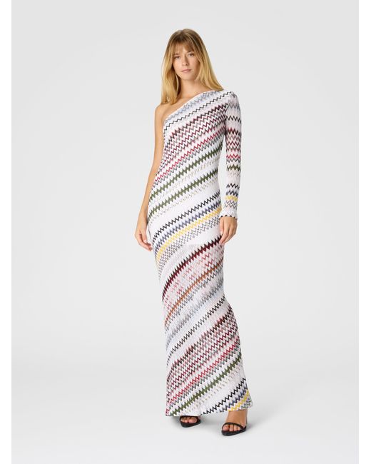 Missoni White One-Shoulder Viscose And Cotton Gown