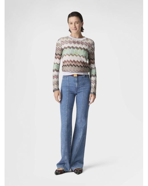 Missoni White Viscose Lamé Crewneck Sweater With Contrast Trim