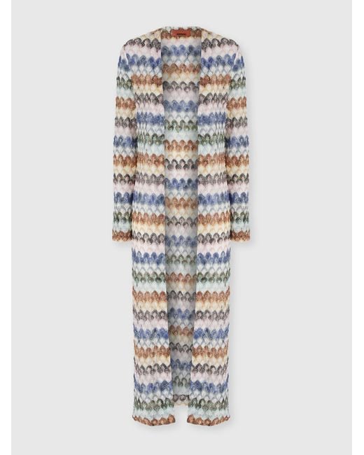 Missoni White Long Viscose Lamé Cardigan With Lace Motif