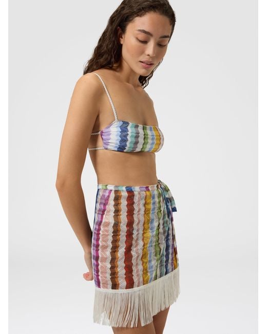 Missoni White Wrap Mini Skirt With Fringes