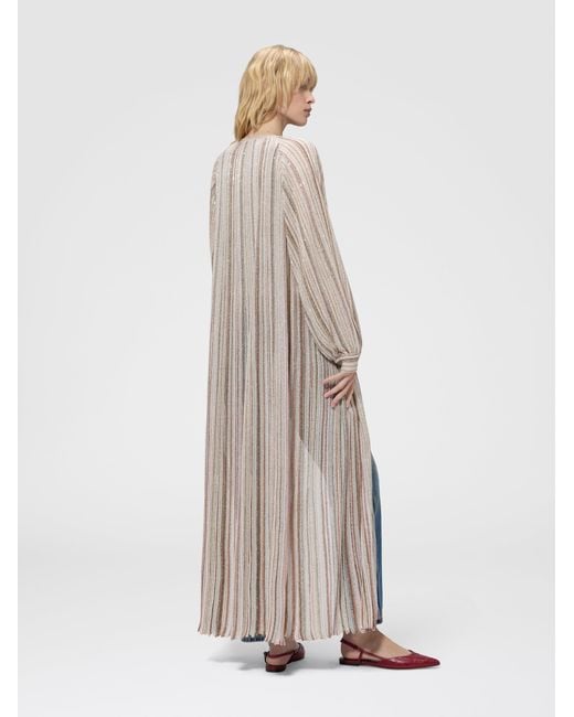 Missoni Natural Long Ribbed Cardigan With Belt And Sequins