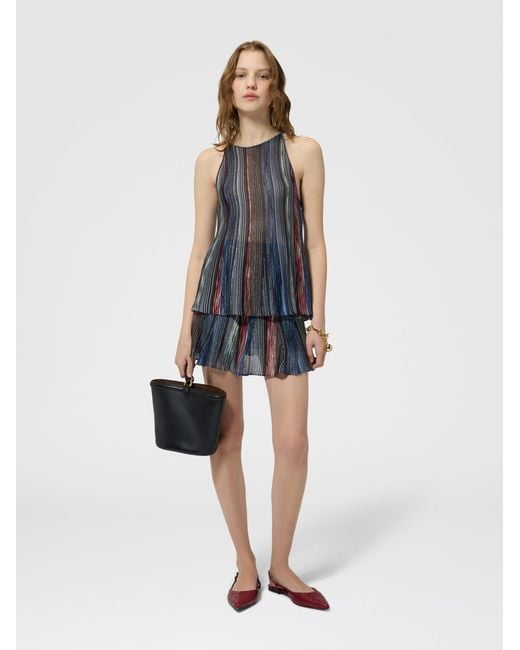 Missoni Blue Sleeveless Ribbed Viscose Lamé Top