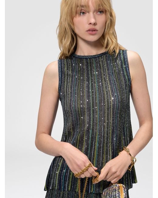Missoni Green Sleeveless Ribbed Top With Sequins