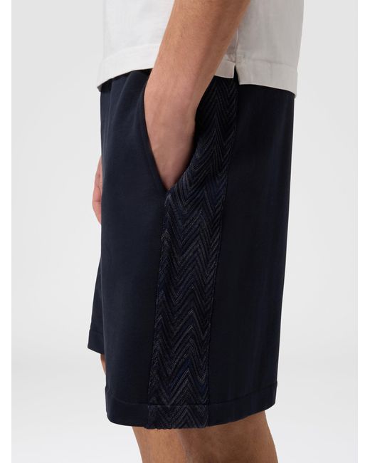 Missoni Blue Cotton Fleece Shorts With Knit Inserts for men