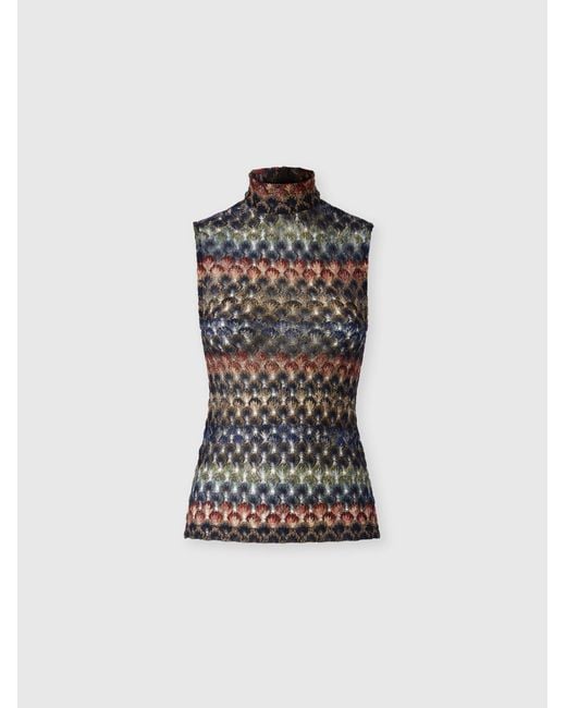Missoni Black Sleeveless Viscose Lamé Top With Lace Motif