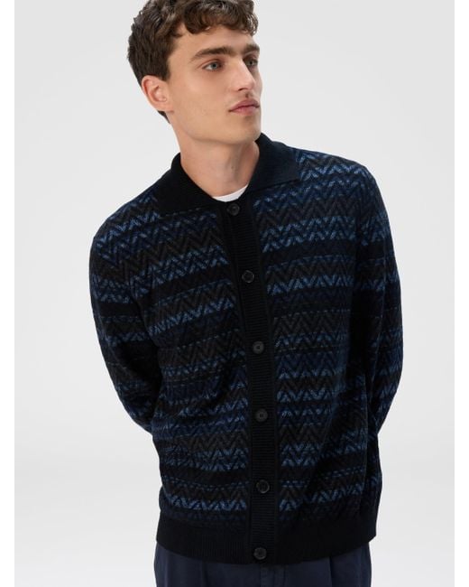 Missoni Blue Cardigan With Zigzag And Stripe Pattern for men