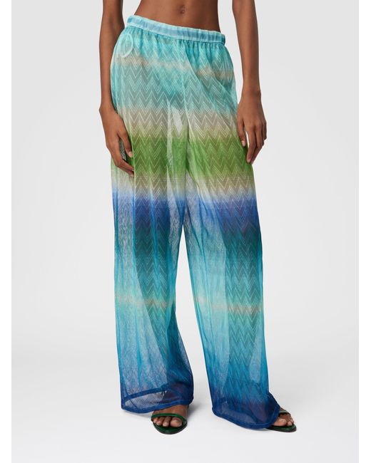 Missoni Blue Straight Pants With Faded Striped Pattern