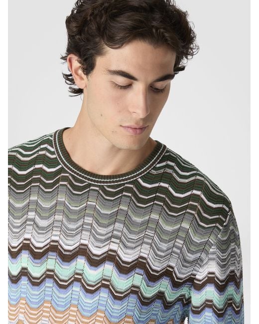 Missoni Multicolor Crew-Neck Cotton And Viscose Chevron Pullover With Greek Motif for men