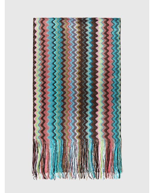 Missoni Multicolor 100% Viscose Scarf With Wave Pattern And Fringes