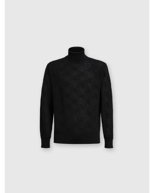Missoni Black Wool Turtleneck Pullover With Tone-On-Tone Chevron for men