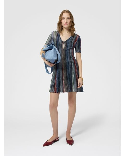 Missoni Blue Short-Sleeve Striped Mini Dress