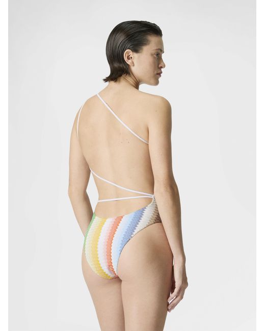 Missoni White One-Shoulder One-Piece Swimsuit With Dégradé Zigzag Pattern