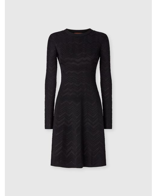 Missoni Green Long Sleeve Short Dress With Chevron Pattern