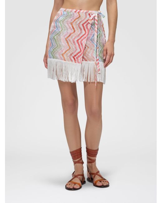 Missoni White Wrap Mini Skirt With Zig Zag Print
