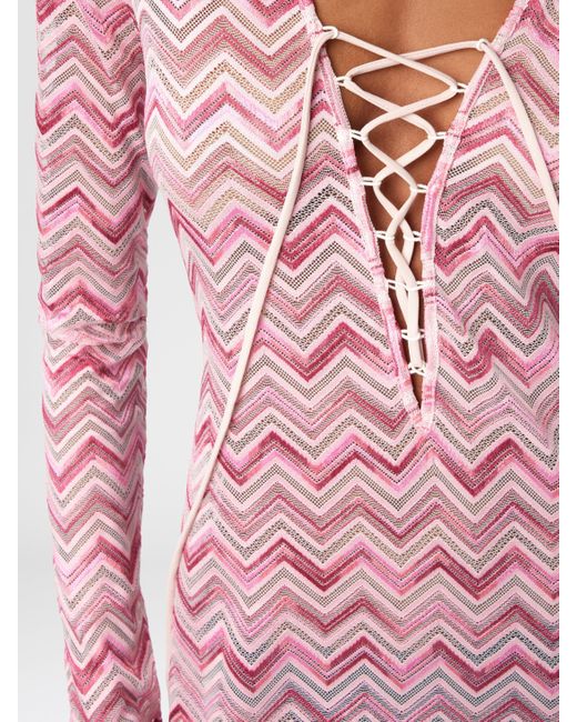 Robe Couvrante En Tulle De Viscose Mélangée Avec Zigzag Flammé, Femme, Blanc & Rose, Taille Missoni en coloris Pink
