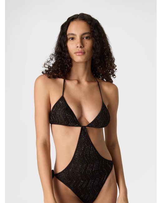 Missoni White Zigzag Mesh Trikini With Sequins