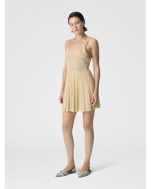 Missoni White Ribbed Viscose Lamé Mini Dress With Cut-Out Detail