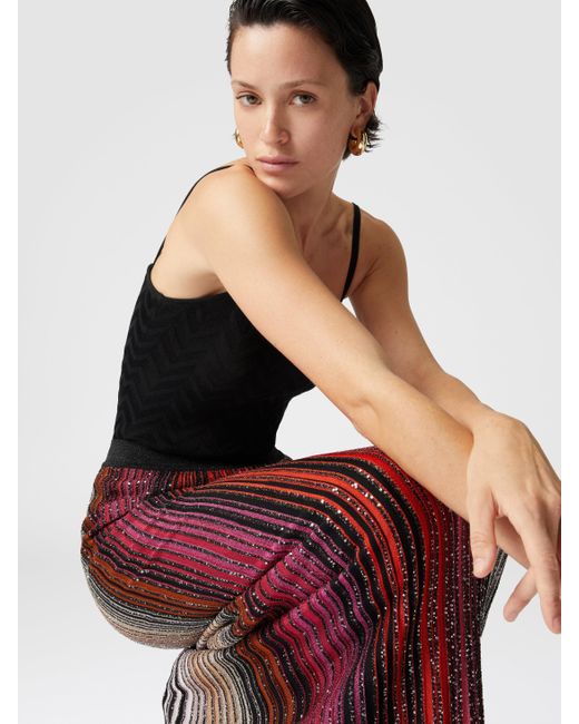 Jupe Longue Partielle Rayée À Sequins, Femme, Noir & Rouge, Taille Missoni en coloris Red