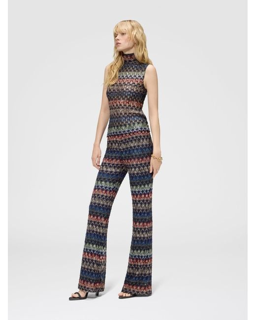 Missoni White Flare Viscose Lamé Trousers With Lace Motif