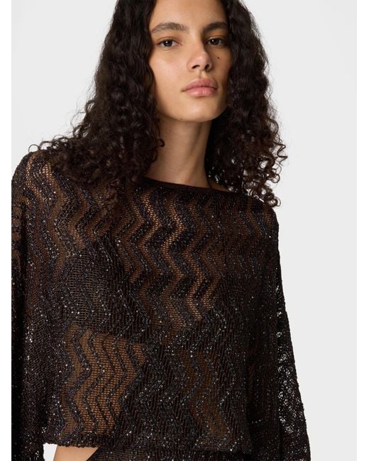 Missoni Black Zigzag Mesh Top With Sequins And Wide Sleeves