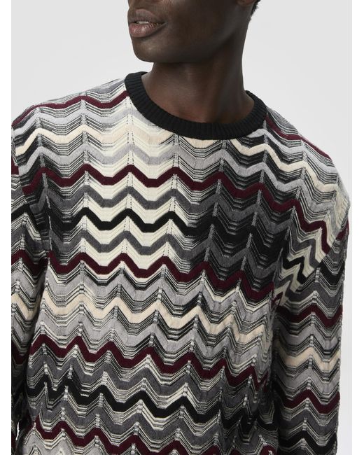 Missoni Black Crew Neck Sweater With Geometric Zigzag Pattern for men