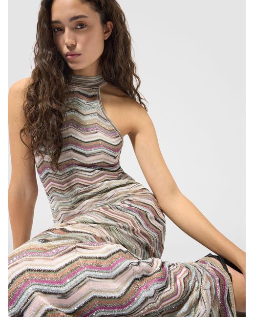 Missoni White Long Dress With Halterneck And Sequins