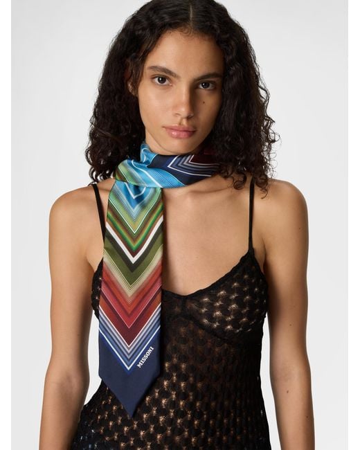 Missoni Blue Silk Neck Scarf With Macro Zigzag Print