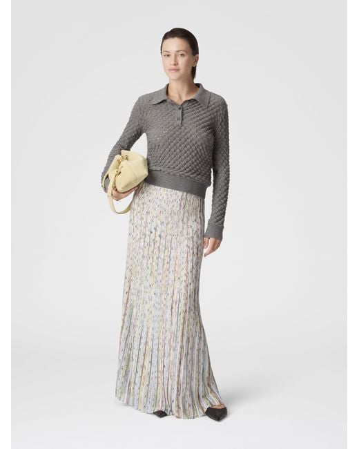 Missoni White Flame Ribbed Viscose Long Skirt With Sequins