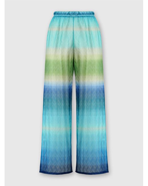 Missoni Blue Straight Pants With Faded Striped Pattern