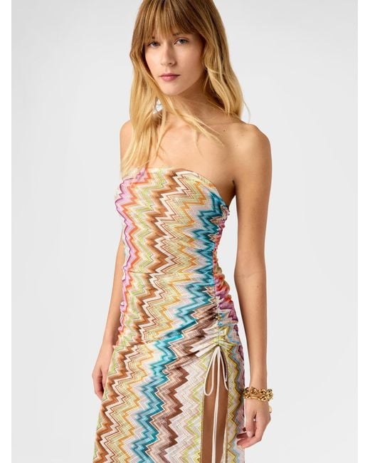 Missoni White Long Cover-Up With Irregular Zig Zag Print