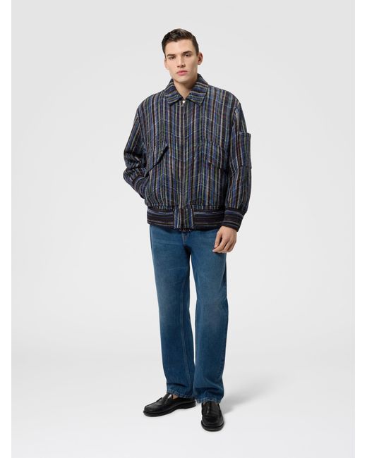 Missoni Blue Wool And Viscose Bomber Jacket With Pockets, & Multicoloured for men