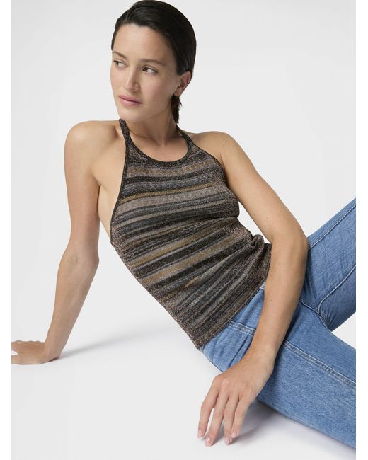 Missoni White Striped Viscose Lamé Top With Halter Neck