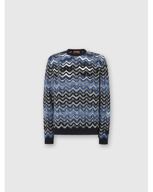 Missoni Blue Crew Neck Sweater With Geometric Zigzag Pattern for men