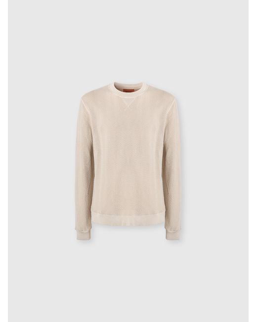 Missoni Natural Crew-Neck Cotton And Viscose Sweatshirt With Tone-On-Tone Zigzag Pattern for men