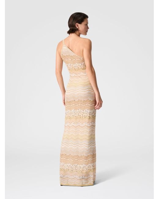 Missoni White Metallic Chevron One-Shoulder Maxi Dress