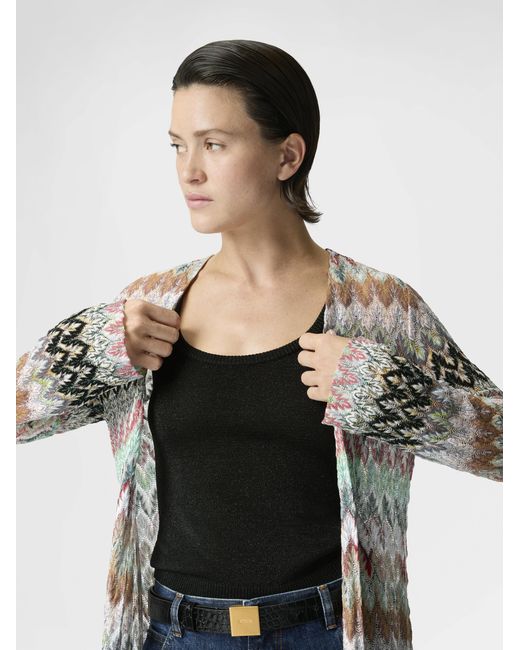 Missoni White Cotton And Viscose Lamé Long Cardigan With Lace Motif