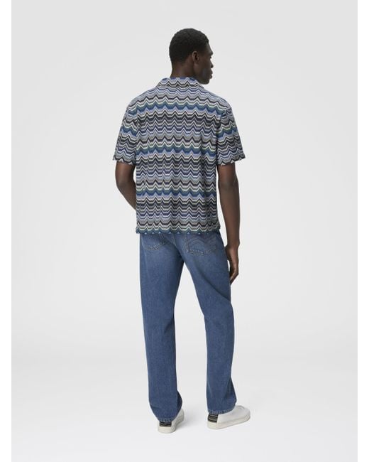 Missoni Blue Bowling Shirt With Geometric Zigzag for men
