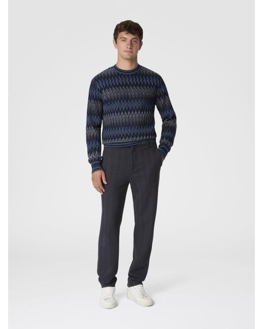 Missoni Blue Crew Neck Sweater With 3D Zigzag Pattern for men