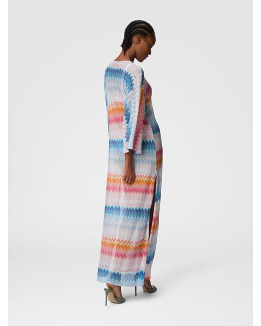 Couvre-Couvrage Long En Viscose Mélangée Lamé Zigzag, Femme, Taille Missoni en coloris White